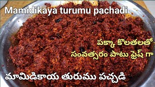 Mamidikaya turumu pachadi in telugu మామిడికాయ తురుము పచ్చడి పక్కా కొలతలతో మాగాయ తురుము పచ్చడి😋 [upl. by Keven]