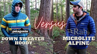 Patagonia Down Sweater Hoody VS Rab Microlite Alpine Down Jacket  Down Jacket Battle Versus Series [upl. by Annuaerb]