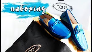 Tods Womens Driving Shoes in Patent Blue \\ Unboxing \\ The Luxe Cabin [upl. by Mycah]