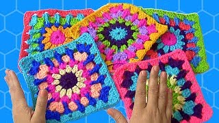 Granny Square Crochet Beginner  CUADROS TEJIDOS PRINCIPIANTES DE CROCHET [upl. by Ranitta]