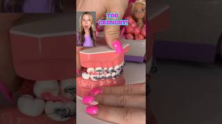 CANDY YOU CANT EAT WITH BRACES BARBIE MOVIE EDITION 👀 ORTHODONTIST REACTS CANDY FOOD ASMR CRUNCHY [upl. by Ahsinam847]