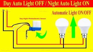 Automatic Day Night Light ONOFF  photocell Sensors wiring connection diagram  Photocell Light [upl. by Orji462]