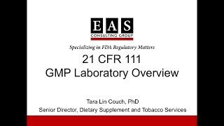 21 CFR 111 GMP Laboratory Overview 1 of 5 GMP Compliance in DS Laboratories Series [upl. by Florrie]