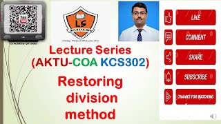 AKTU EXAM  COA KCS302  Restoring division method in Hindi  Restoring division [upl. by Annaicul]