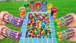 Pool Experiment Coca Cola of Fanta vs MampM Colorful Sugars Foam Football 7up Fruko Pepsi And Mentos [upl. by Atir]