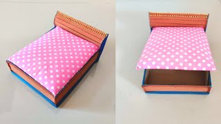 How to Make Cardboard Doll Bed with Storage  DIY Barbie Furniture [upl. by Adlee436]