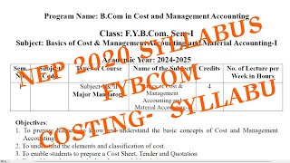 NEP 2020  SPPU  FYBCOM SEM1  Cost and Works AccordingI Syllabus  sppu NEP [upl. by Eentroc556]