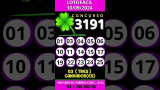 🍀 LOTOFÁCIL HOJE 10092024 CONCURSO 3191 [upl. by Jareen759]