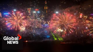 New Years 2024 Hong Kong shows off biggest fireworks display to date [upl. by Solita]