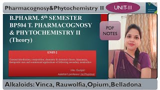 L1  Unit2 Alkaloids VincaRauwolfiaOpiumBelladona Pharmacognosyampphytochemistry II  5th Sem [upl. by Ladnek]