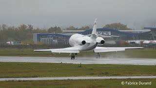 Dassault Falcon 2000 landing rwy35 and parking at SaintEtienne Loire Airport EBULFMH [upl. by Ballard]