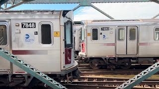 IRT Flushing Line R188 7 LclExp Trains with Yard Move Action  111th Street [upl. by Kylander]