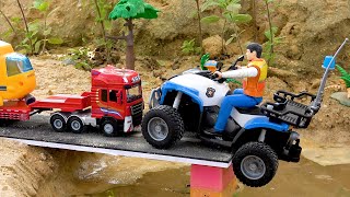 Bibo play Dump Truck Tow Truck and Backhoe Loader together build a Bridge with Blocks Toys for Kids [upl. by Enaxor]