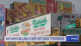 NY Nathan’s Famous to offer 5cent hot dogs this week [upl. by Giesser]