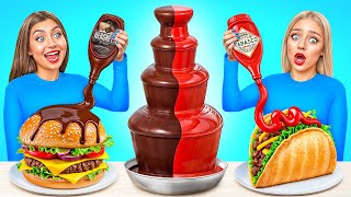 Chocolate Fountain Fondue Challenge  Funny Food Hacks by Jelly DO Challenge [upl. by Tindall491]