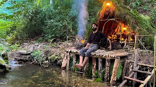 7 Days SOLO SURVIVAL CAMPING In RAIN Forest THUNDER  Building Warm BUSHCRAFT SHELTER  Cooking [upl. by Zelig682]