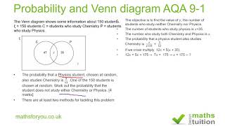 Probability and Venn diagram AQA GCSE 9 1 [upl. by Abihsot333]