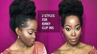 2 Easy Styles Using Kinky Clip InsTwisted Bun Updo and Low Pony Tail  Hergivenhair 4b 4c hair [upl. by Inaluahek]