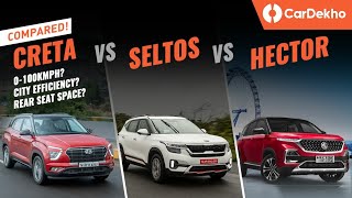 Creta vs Seltos vs Hector 0100 Braking Mileage amp More PetrolAuto Performance Compared [upl. by Olgnaed]