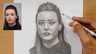 Drawing Katherine Langford Portrait In Graphite Pencil [upl. by Enialedam612]