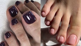 Fascinating collection of shiny solid toe nails art ideas💡Latest designs of pedicure colors 2024 [upl. by Sloane639]