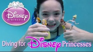 Diving for Disney Princess Dolls Girl Swimming Playing in Pool [upl. by Navarro865]