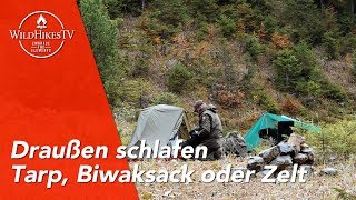 Draußen oder im Wald schlafen  Tarp Biwaksack Hängematte oder Zelt [upl. by Lowson]