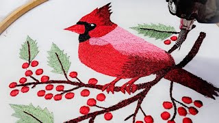 red cardinal bird  machine embroidery design  flower  Pillow cover design embroidery work design [upl. by Oruasi938]