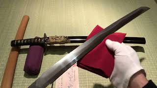 Antique Japanese Sword Katana Wakizashi Morimichi 盛道  blade and koshirae close up [upl. by Onivla]