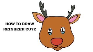 HOW TO DRAW REINDEER CUTE Step By Step Draw Cartoon Rudolph [upl. by Timi]