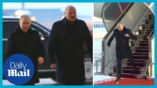 Putin hops off plane to meet Belarus president Lukashenko [upl. by Aikyt]