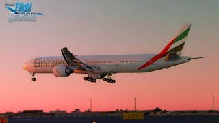 MSFS  Golden Hour Approach into Dubai  PMDG 777300ER  Emirates [upl. by Nodyarg]