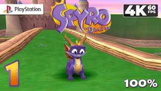 Spyro the Dragon PlayStation 1  4K60 Walkthrough 100 World 1  Artisans World [upl. by Nahsar]