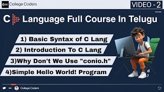 C Language Full Course For Beginners 2024 in Telugu  VIDEO 2  Basic Syntax Hello World conioh [upl. by Aicetel]