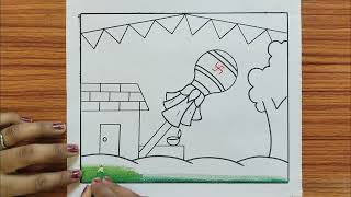 How To Draw Gudi padwa Drawing  Happy Gudi Padwa Scenery Drawing  Gudi Padwa Drawing [upl. by Bender766]