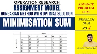 Assignment Model  Minimization sum Operation Research TYBMS  Problem Sum no4 Dr Mihir C Shah [upl. by Anilahs]