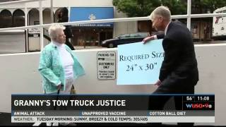 298 towing charge Sign size law WUSA9 get granny tow truck justice [upl. by Anirrok970]