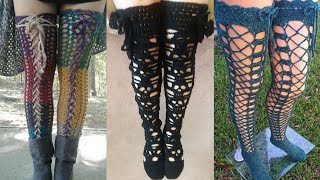 Crochet pattern thigh high socks knee high stockings fishnet for casual wears girl and women 2023 [upl. by Iatnahs]