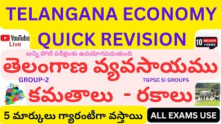 తెలంగాణ వ్యవసాయము కమతాలు  రకాలుTELANGANA ECONOMY QUICK REVISIONTGPSC ALL EXAMS USEAGRICULTURE [upl. by Nayar59]