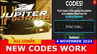 NEW CODES UPDATE Jupiter Florida BETA CARS ROBLOX  ALL CODES  NOVEMBER 4 2024 [upl. by Chevalier763]