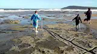 Ethan has Cerebellar Hypoplasia Ataxia Walking on the beach with Hiking sticks [upl. by Hsirrap732]