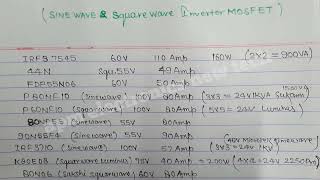 MOSFET Equivalent No and MOSFET Capacity Voltage Ampere Wattage [upl. by Noll]