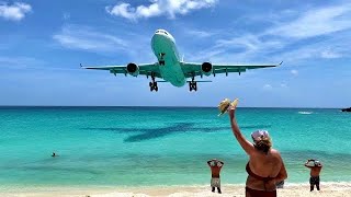 Very low pass  Maho Beach Sint Maarten SXM 🇸🇽 Plane Spotting  Princess Juliana Airport close up [upl. by Liscomb]