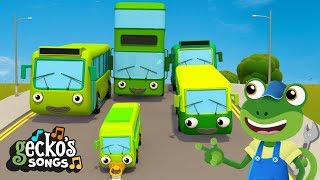 5 Green Buses  Baby Bus Songs For Kids  Learn To Count Nursery Rhymes  Geckos Garage [upl. by Neerom]