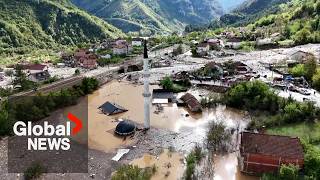 quotCatastrophicquot Drone shows towns in Bosnia washed out by landslides floods [upl. by Beverley332]