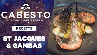 Recette de noix de St Jacques poêlées amp Gambas flambées au rhum  purée de patates douces [upl. by Kristien]