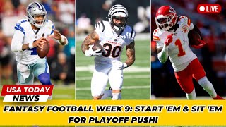 Fantasy Football Week 9 Start Em amp Sit Em for Playoff Push । USA TODAY NEWS [upl. by Keene]