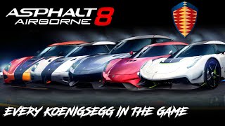 Asphalt 8 Full Koenigsegg Showcase Every Car ingame 2022 [upl. by Scoter]