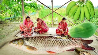 5kg ওজনের ব্রিগেড রুইমাছ কেটে রান্না করলাম সাথে কুচোচিংড়ি দিয়ে কাঁচকলা আর পেঁপের ভর্তা [upl. by Schuler343]