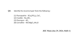 Q5 JEE Main Chemistry PYQ Jan 29 2024 Shift 1  P block  NEON JEE NEET [upl. by Sanalda852]